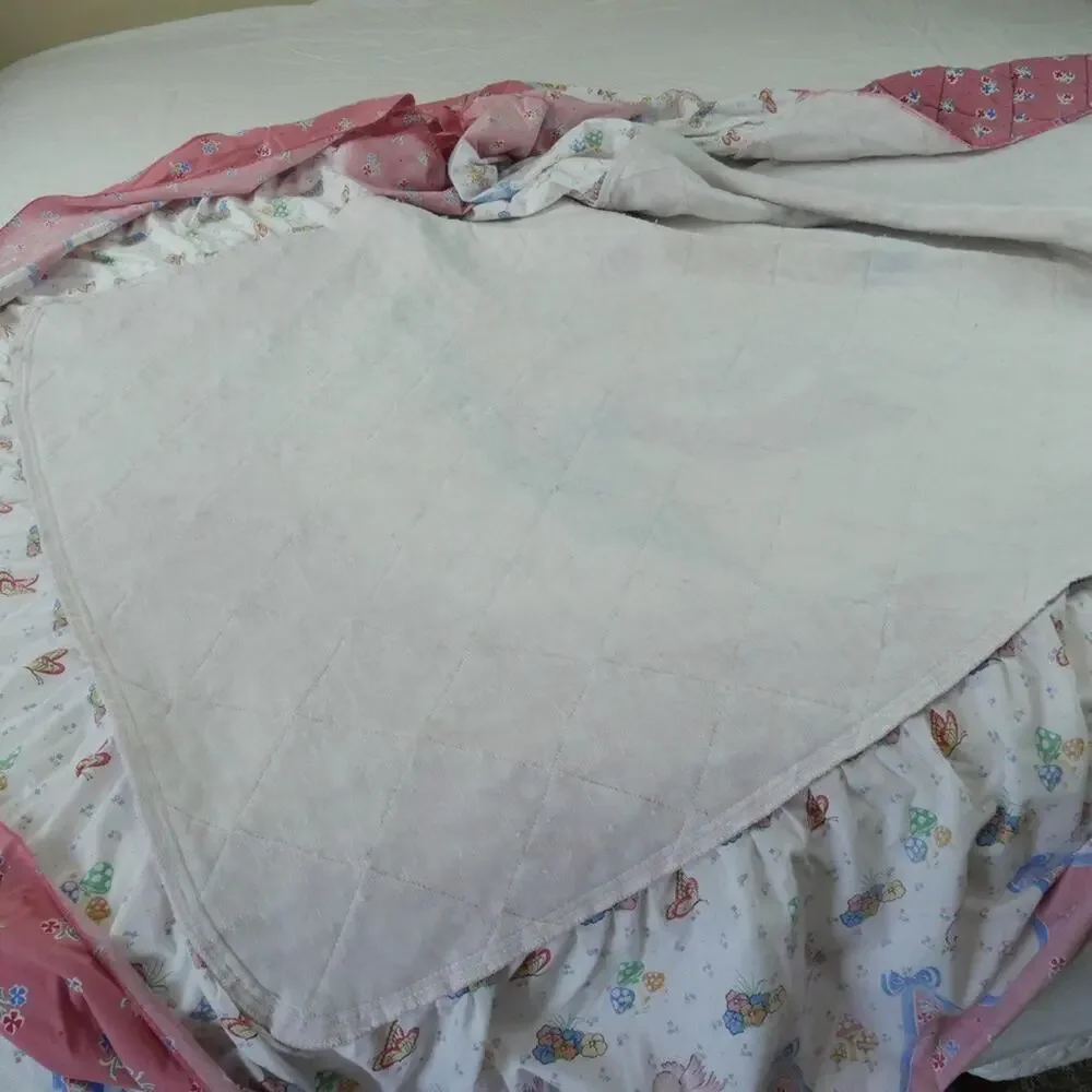 Vintage‎ 70s Bedspread Cottagecore Ruffle Cute Girls Kitty Pink Novelty Twin